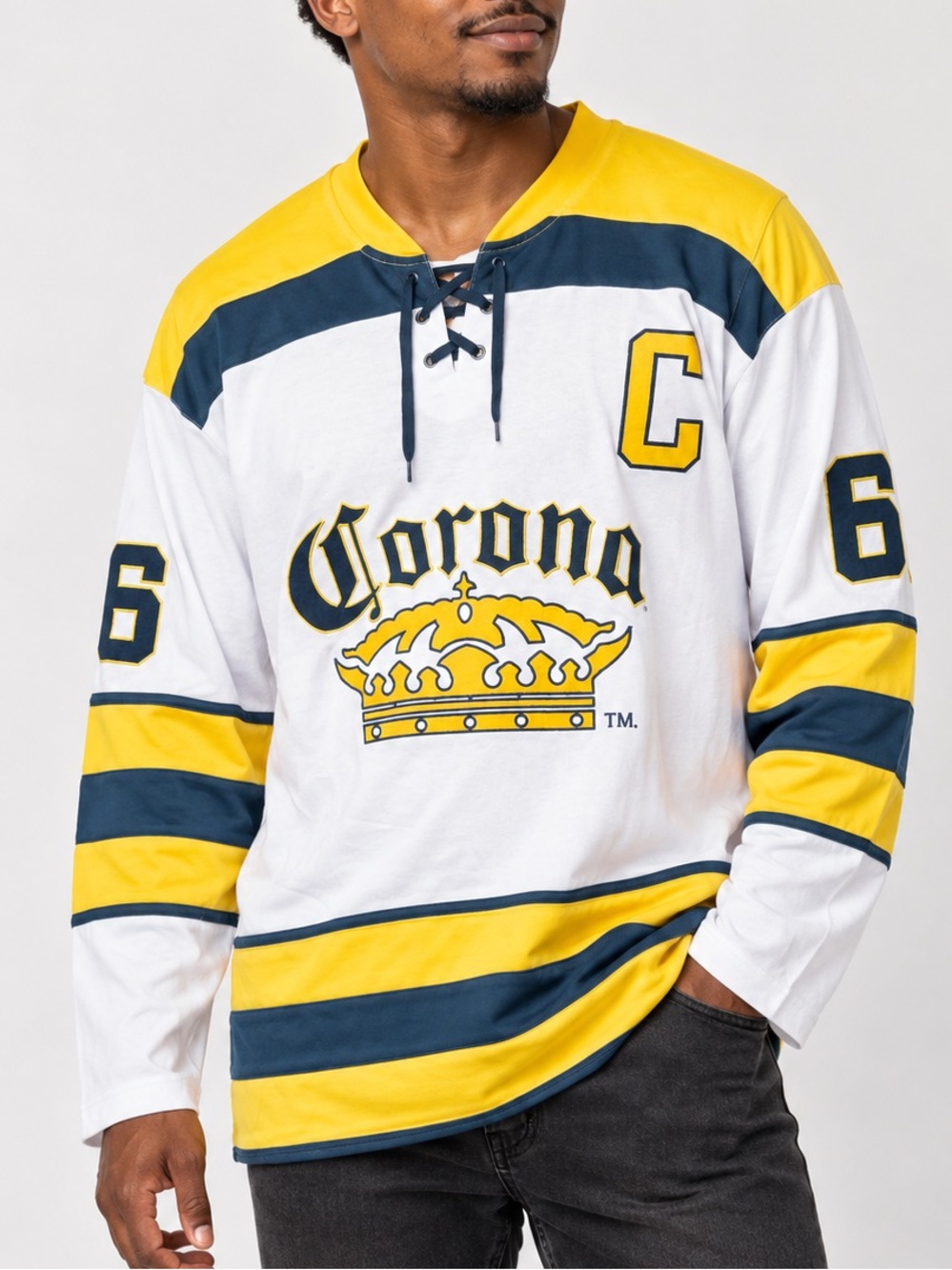 Calhoun Sportswear Corona Extra Embroidered Hockey Jersey White & Yellow Large